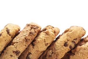 Chocolate chip cookie on white photo