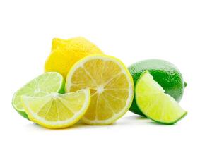 Fresh lime and lemon isolated on white background photo