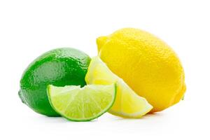 Fresh lime and lemon isolated on white background photo