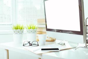 working table with computer photo
