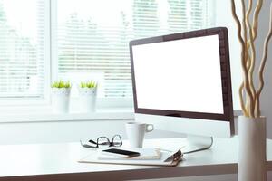 working table with computer photo