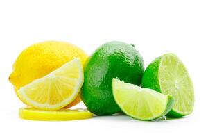Fresh lime and lemon isolated on white background photo