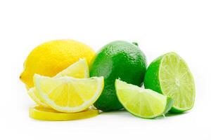 Fresh lime and lemon isolated on white background photo