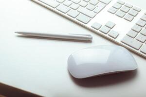 Close up image of computer office keyboard on a white background photo