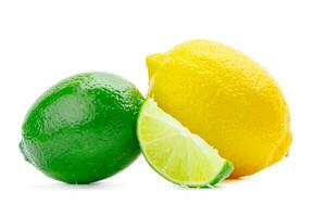 Fresh lime and lemon isolated on white background photo
