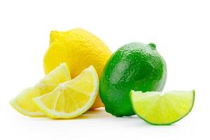 Fresh lime and lemon isolated on white background photo