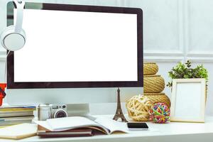working table with computer photo
