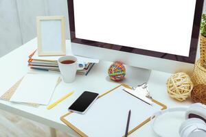 working table with computer photo