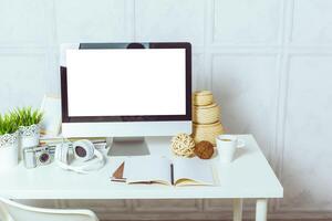 working table with computer photo