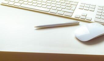 Close up image of computer office keyboard on a white background photo