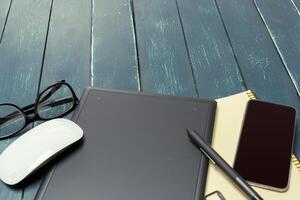 Working place of designer, close-up photo