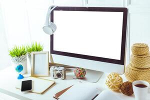 working table with computer photo