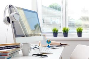working table with computer photo