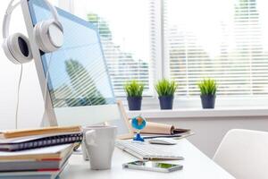 working table with computer photo