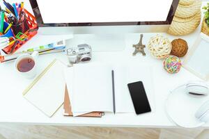 working table with computer photo