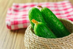 cucumbers on wooden background photo
