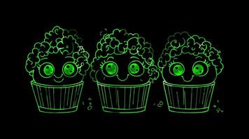 Neon frame effect, Popcorn - Indicates snacks or movie-related food on black background video