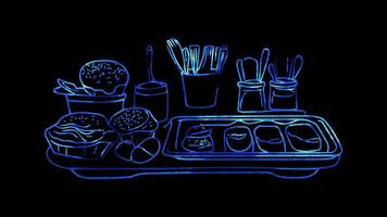 Neon frame effect, Baking Tray - Symbolizes baking or desserts on black background video