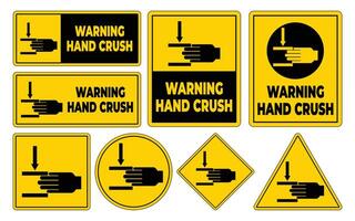 Warning Signs for Hand Crush Hazards in Yellow vector
