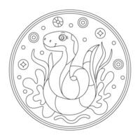 Decorative doodle hand drawn illustration of a symbol of the Chinese New Year snake. Great ornament for coloring vector