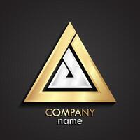3d gold silver abstract linear shape triangle logo vector