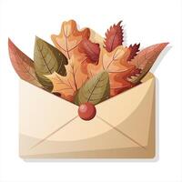 Autumn letter, mail envelope with autumn foxes. vector