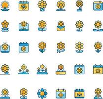 Spring line color Design Icon Set with colored fill vector