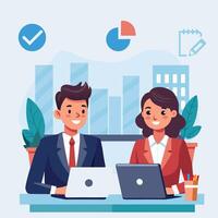 A Business Meeting with Charts and Data vector