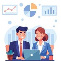 Man and woman with computers Two people in office vector