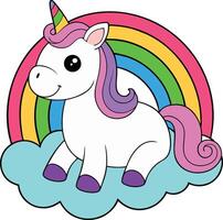 A cartoon of a unicorn with a rainbow vector