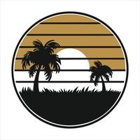 a beach logo including a sun in the center and palm palms vector