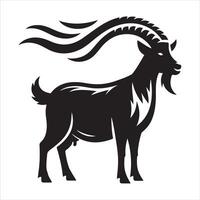 An illustration in black and white of a horned goat vector