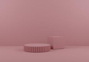 Minimalist Pink Cube and Ribbed Round Platform Design in Soft Lighting photo
