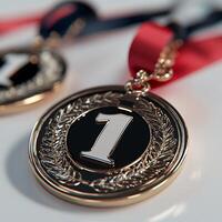 Two medals with the number one on them photo