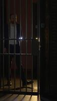 The Dimly Lit Prison Bars Create a Unique Atmosphere with Shadows and Intricate Light Play video