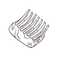 Rack of ribs in line art style. Suitable for culinary design, butcher shop, restaurant menu, food packaging or barbecue promotional materials. Isolated on a white background, vector