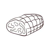 Sliced meat roll of ham in a net in line art style. Ideal design for butcher shop, restaurant menu, food packaging, and culinary theme. vector