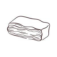 Piece of pork bacon in line art style. Salo, lard design for meat menu restaurant. illustration isolated on a white background. vector