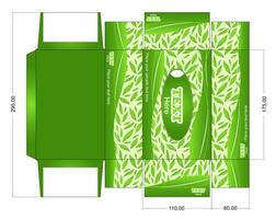Design of green package for napkins with leaves. Tissues box template vector