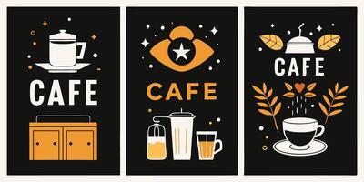 Cafe and coffee banner set with illustration vector