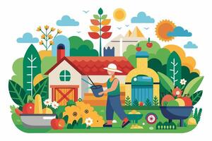 An illustration of a man working in the garden vector
