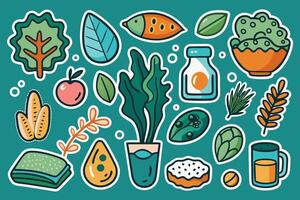 A set of icons with various foods and drinks vector