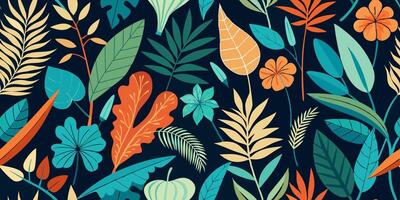 A colorful pattern with tropical plants and leaves vector