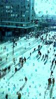 An Abstract Cityscape Featuring Digital Elements and Diverse People Interacting Within It video