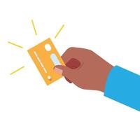 Illustration of a black hand with a sparkling credit card, representing secure payments vector