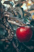 snake tempter red apple concept photo