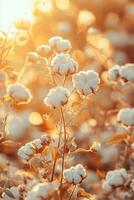 cotton field at sunset landscape photo