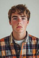 man in checkered red shirt portrait photo