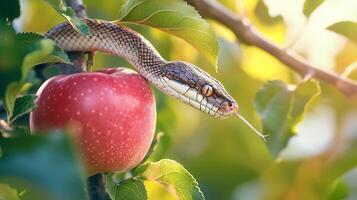 snake tempter red apple concept photo
