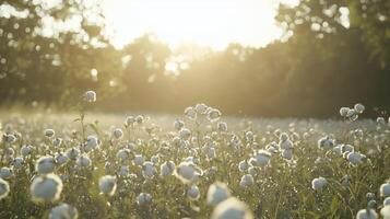 cotton field at sunset landscape photo